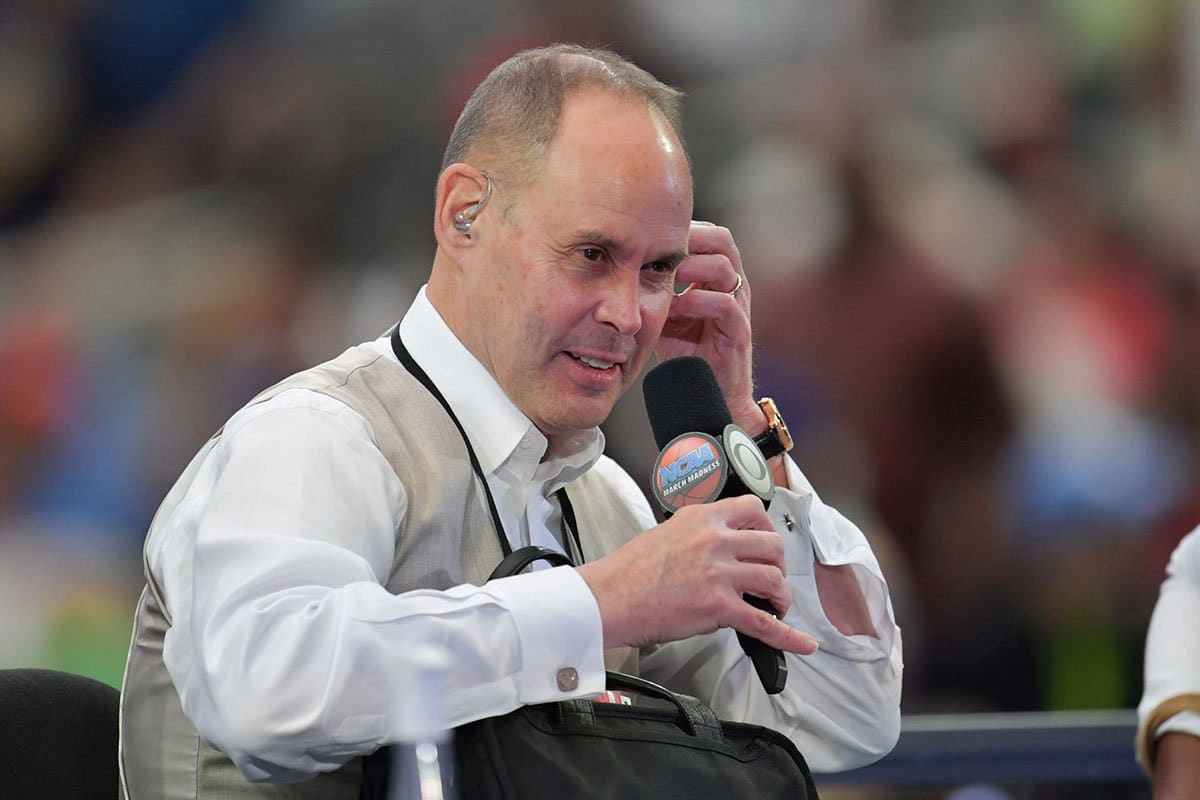 Television sportscaster Ernie Johnson during practice for the 2017 Final Four at University of Phoenix Stadium.
