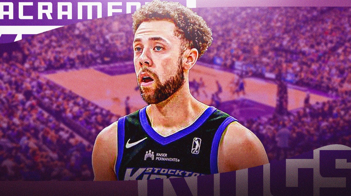 Jordan Ford in a Sacramento Kings jersey with the Kings arena in the background