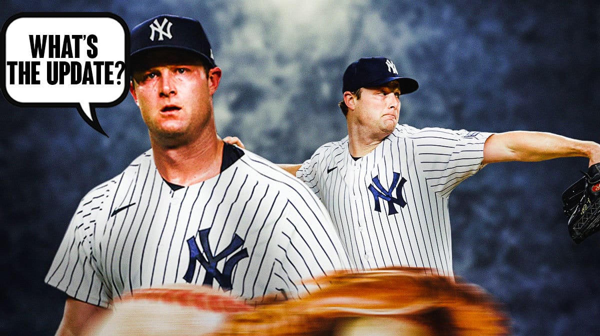 Yankees' Gerrit Cole saying the following: What’s the update? Have him in a dark room looking serious.
