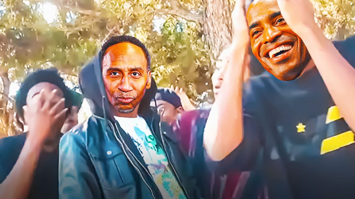 Stephen A. Smith as the guy in the hoodie and Tiki Barber (former Giants RB as the guy on the right with hands on head