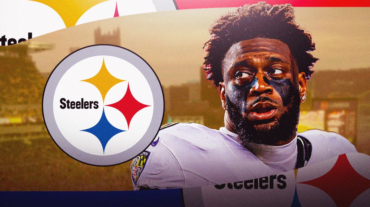 ex-Ravens LB Patrick Queen next to Steelers logo