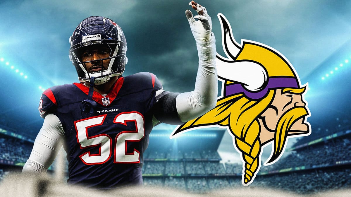 Jonathan Greenard next to Vikings logo