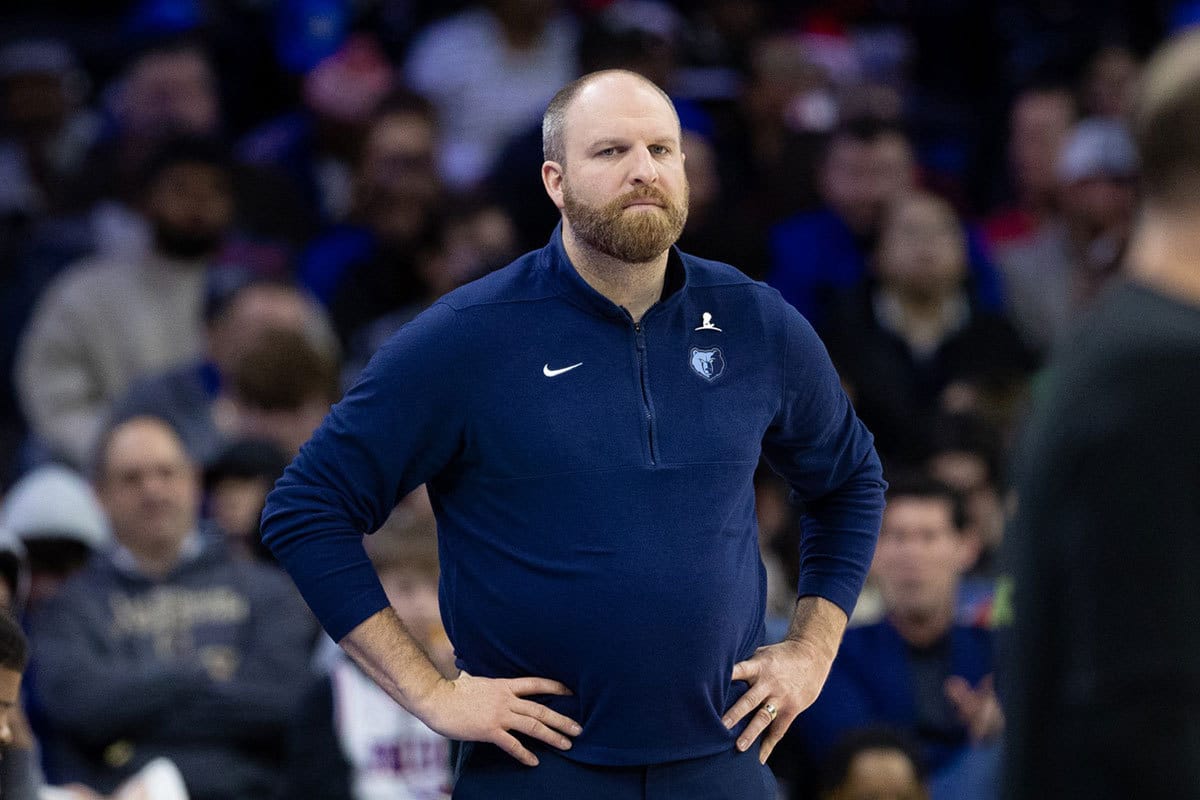 Memphis Grizzlies head coach Taylor Jenkins watches his team play against the Oklahoma City Thunder during the second half at Paycom Center. 