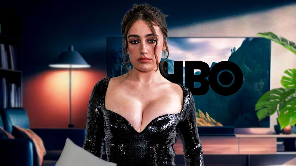 Rachel Sennott and a HBO logo.