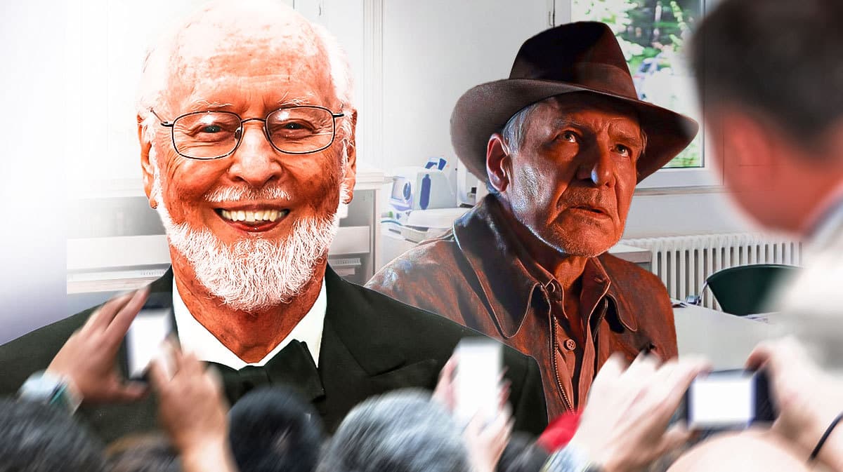 John Williams and Harrison Ford as Indiana Jones in doctor's office