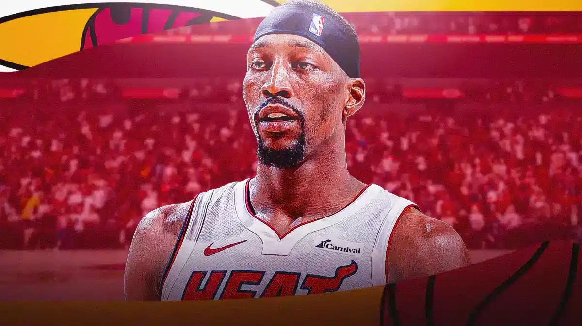 Bam Adebayo (Heat) looking serious on NBA sideline