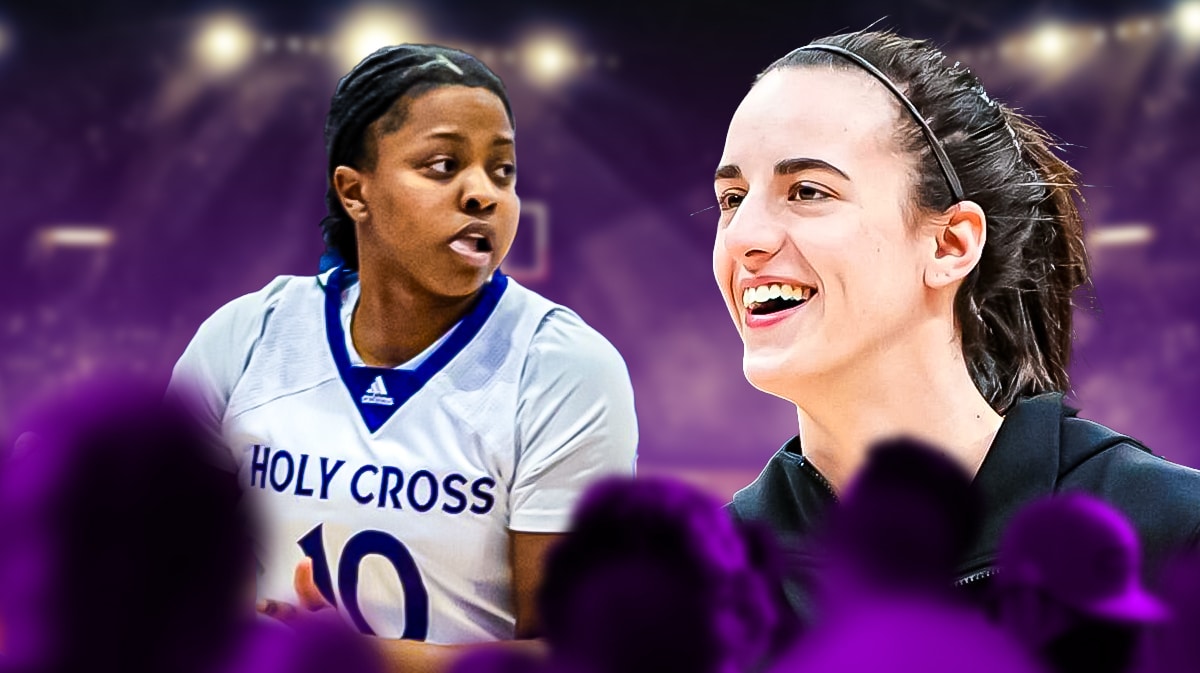 Maureen Magairty mentee Janelle Allen from Holy Cross with Iowa Caitlin Clark before March Madness matchup