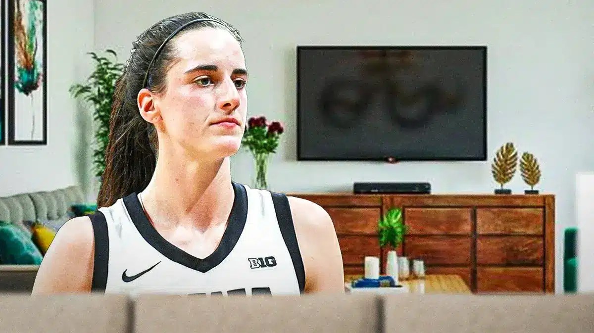 owa women’s basketball player Caitlin Clark, with televisions