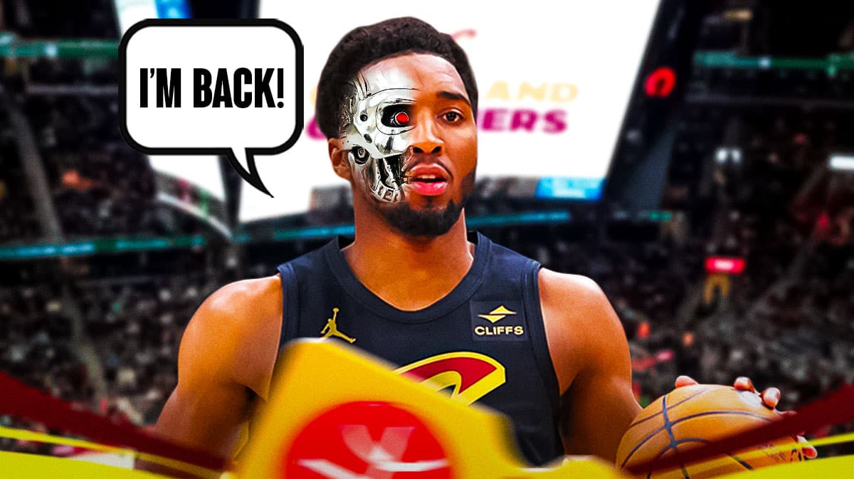 Cavs' Donovan Mitchell as The Terminatory saying "I'm back!"