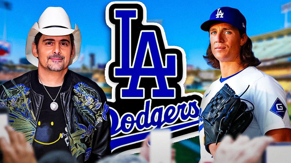 Brad Paisley, Tyler Glasnow and the Dodgers logo