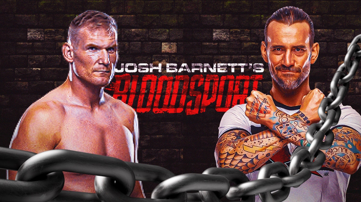 CM Punk next to Josh Barnett with the Josh Barnett’s Bloodsport logo as the background.