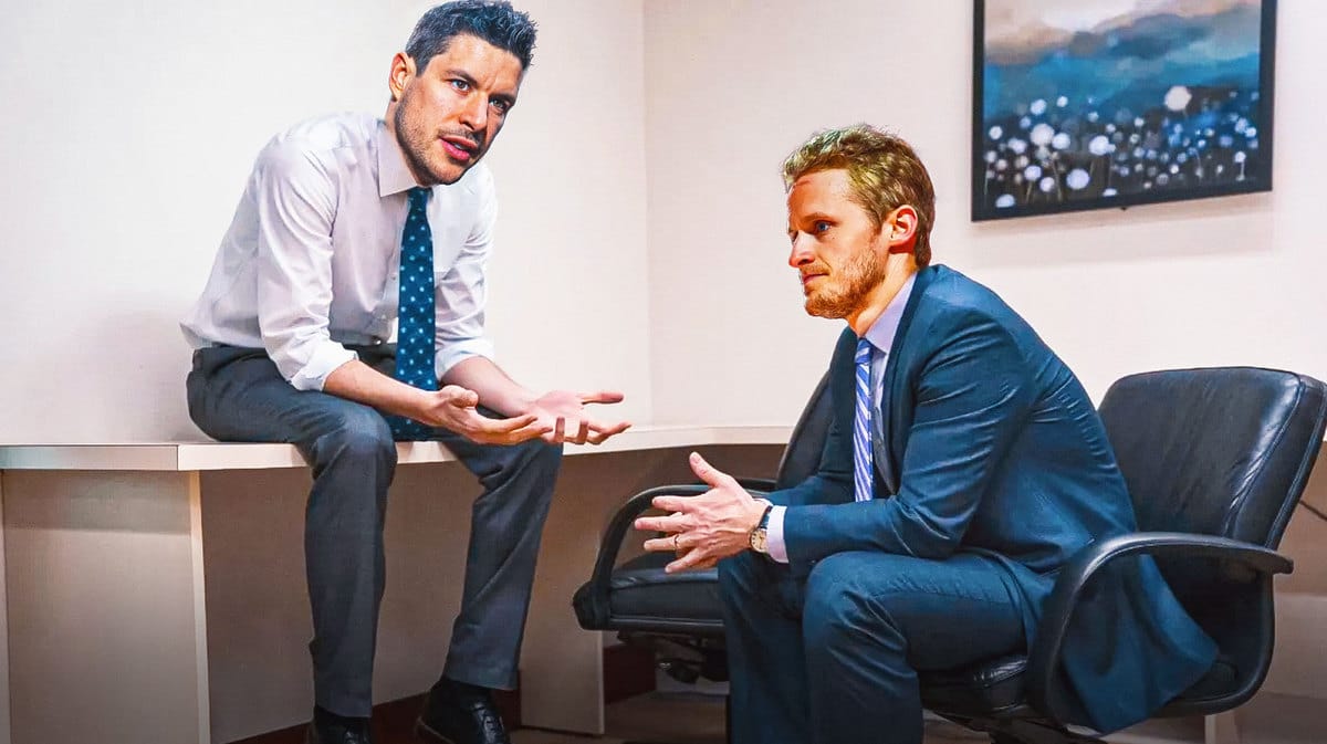 Sidney Crosby (Penguins) as the guy on the LEFT and Jake Guentzel (Hurricanes) as the guy on the RIGHT