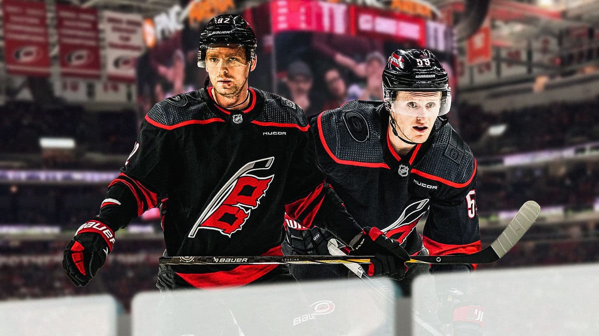 Hurricanes' Jake Guentzel and Evgeny Kuznetsov after the trade deadline.