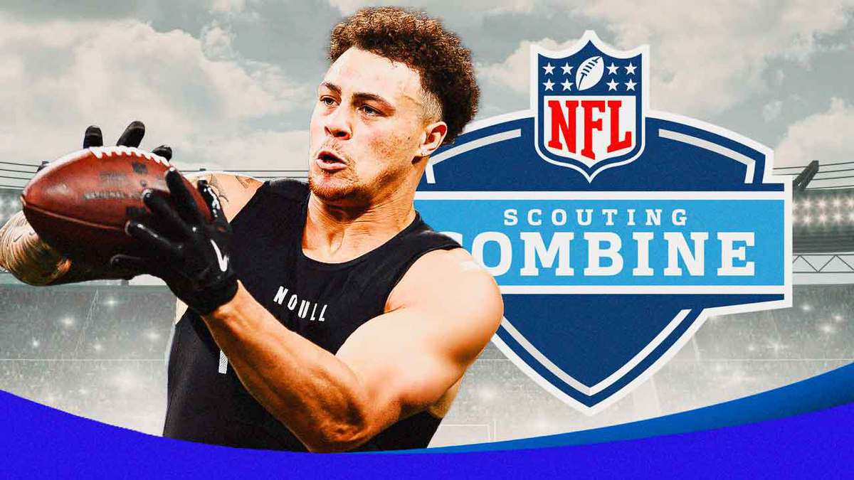 NFL combine logo with Penn State’s Theo Johnson