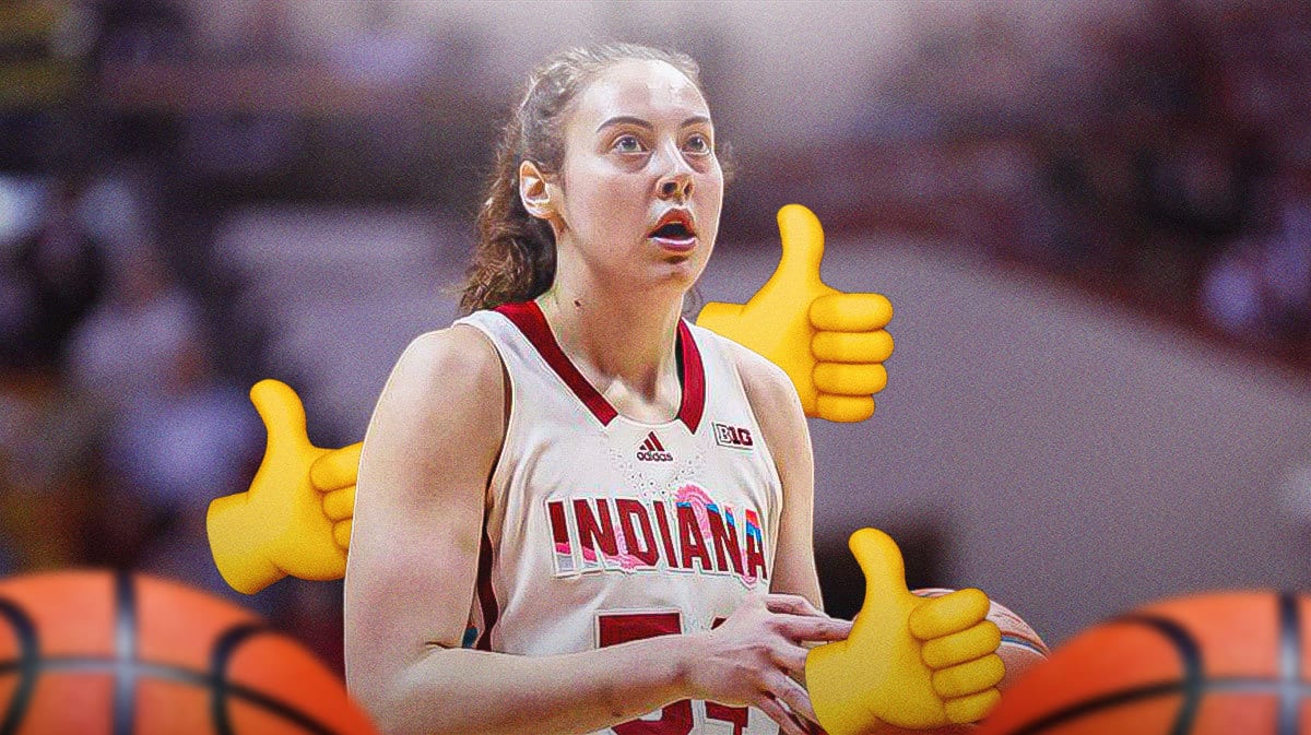 Indiana women’s basketball player Mackenzie Holmes, with a thumbs up emoji
