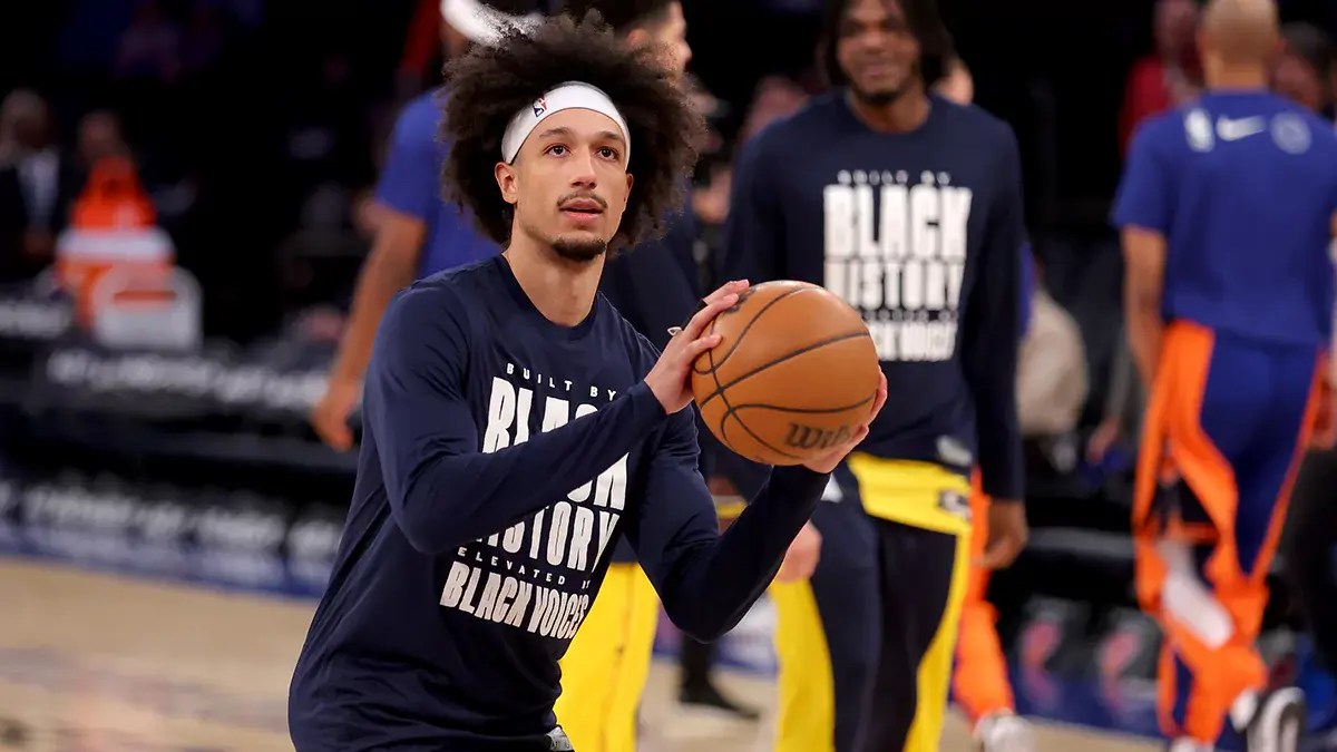 Indiana Pacers guard Kendall Brown (10) warms up before a game against the New York Knicks at Madison Square Garden. Mandatory Credit: Brad Penner-USA TODAY Sports