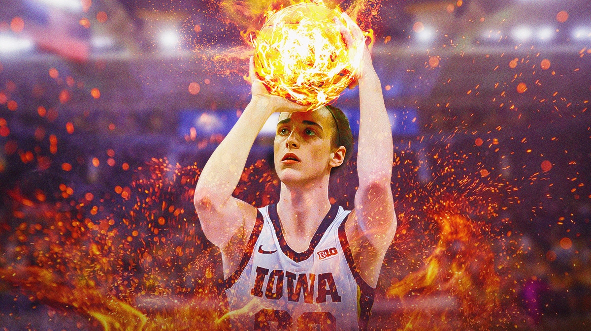 Caitlin Clark (Iowa women's basketball) shooting a ball that is on fire