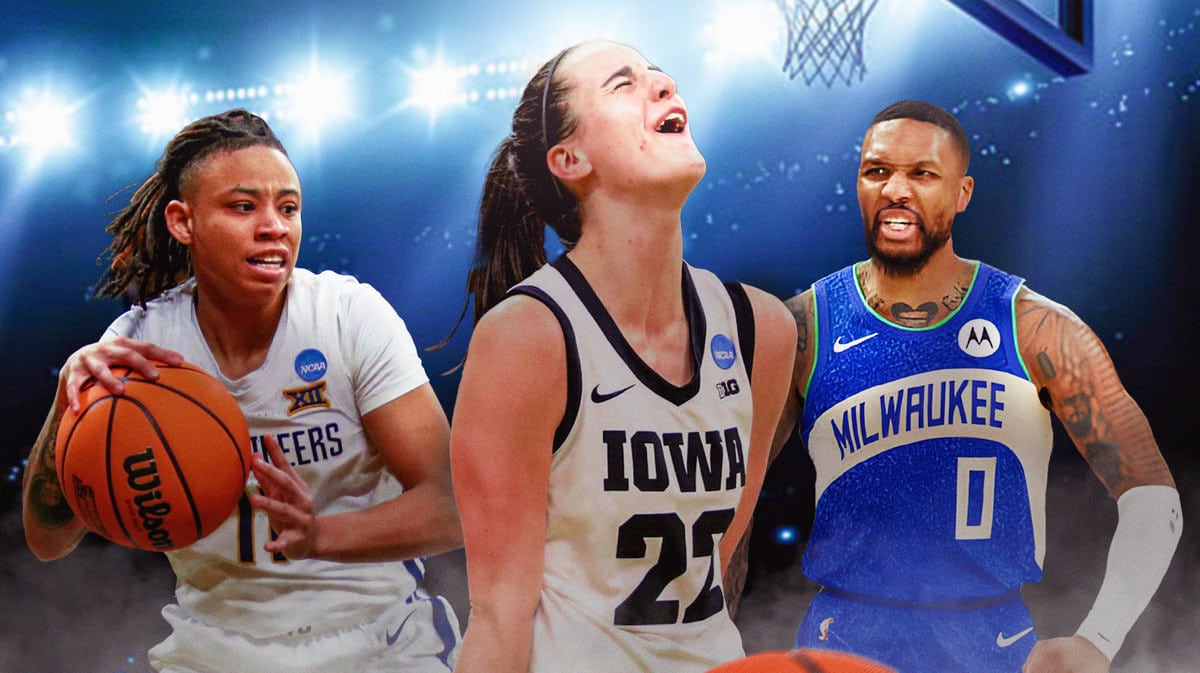 Iowa Caitlin Clark after March Madness win over JJ Quinerly West Virginia with Damian Lillard