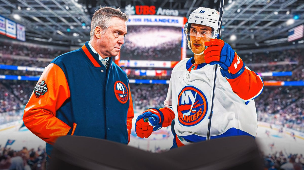 Islanders Patrick Roy and Pierre Engvall