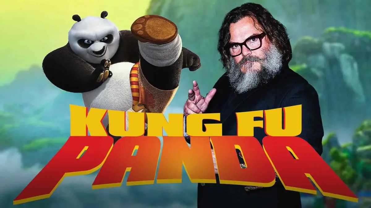 Kung Fu Panda logo, Po, and Jack Black.