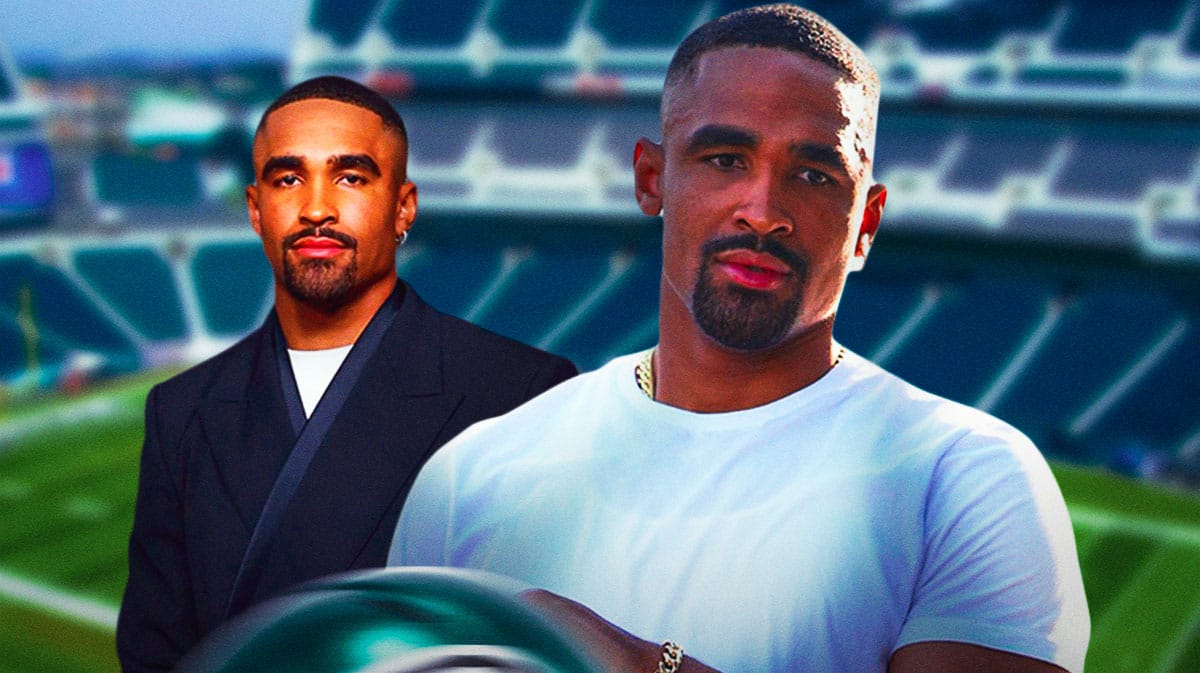 Philadelphia Eagles quarterback Jalen Hurts looking somber.