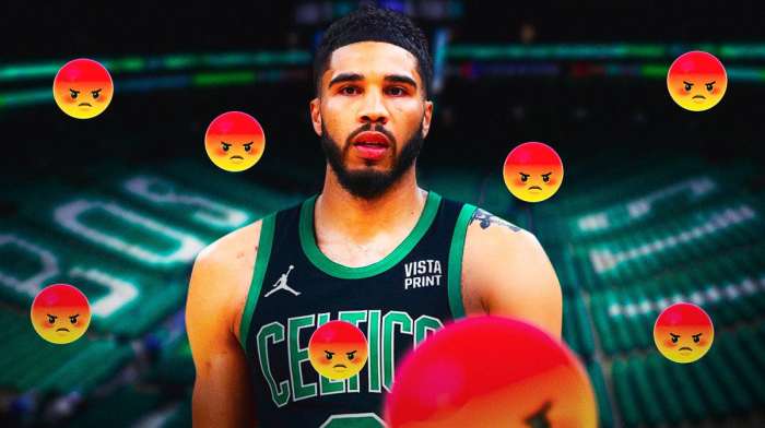 Jayson Tatum with angry emojis around him