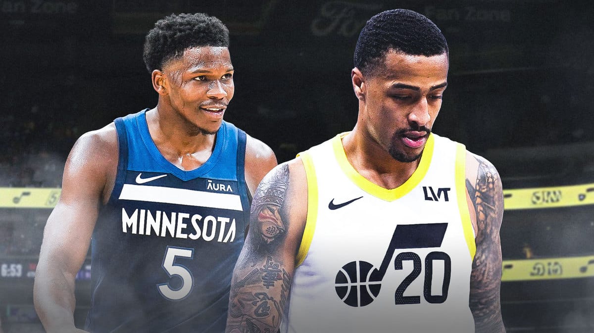 Utah jazz John Collins exits after Timberwolves Anthony Edwards dunk