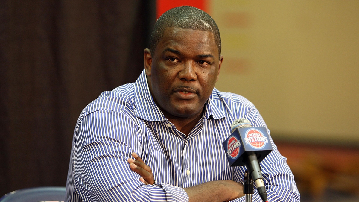 Detroit Pistons president Joe Dumars during the press conference to introduce their new head coach John Kuester at their practice facility.