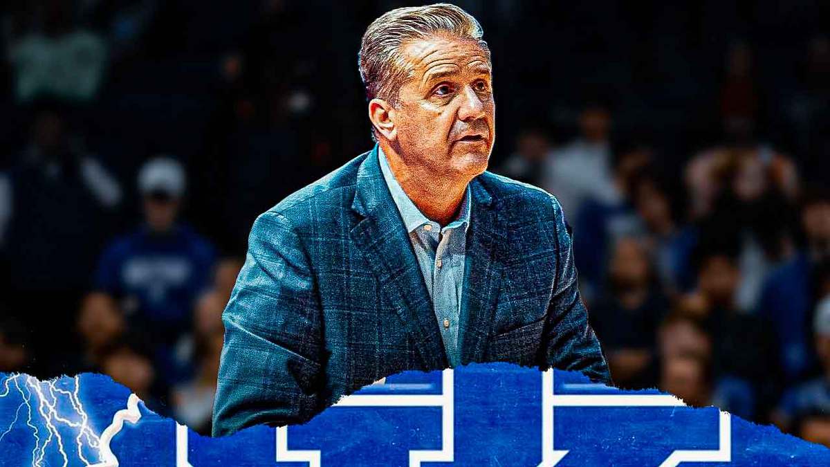 John Calipari with Kentucky basketball at the background.