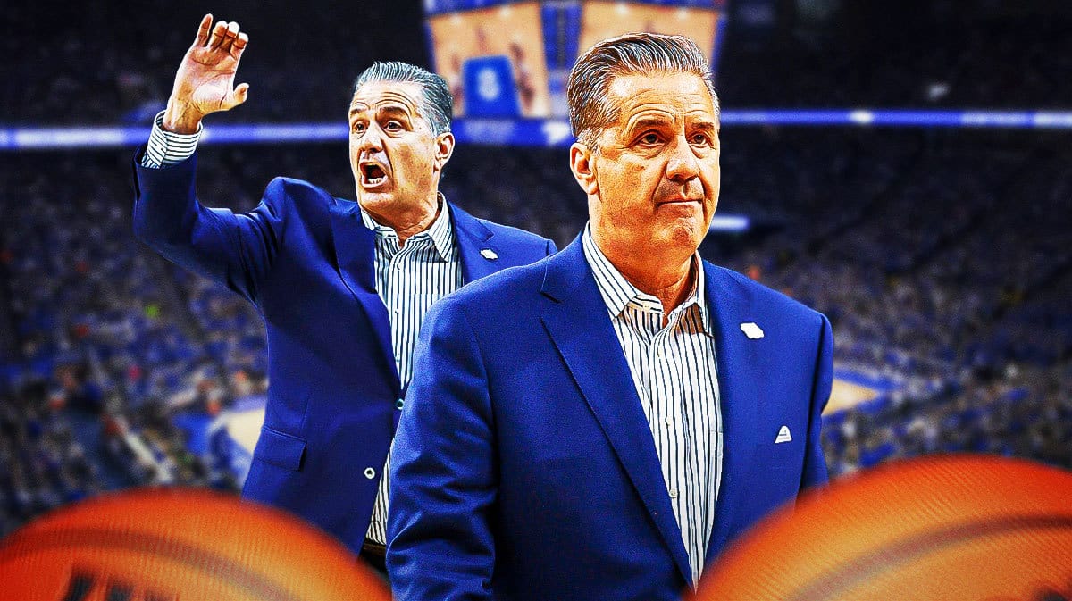 Kentucky basketball head coach John Calipari in front of the Rupp Arena.
