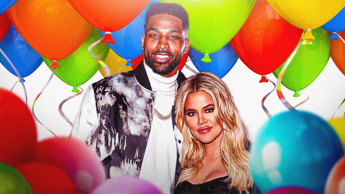 Khloe Kardashian and Tristan Thompson with balloons