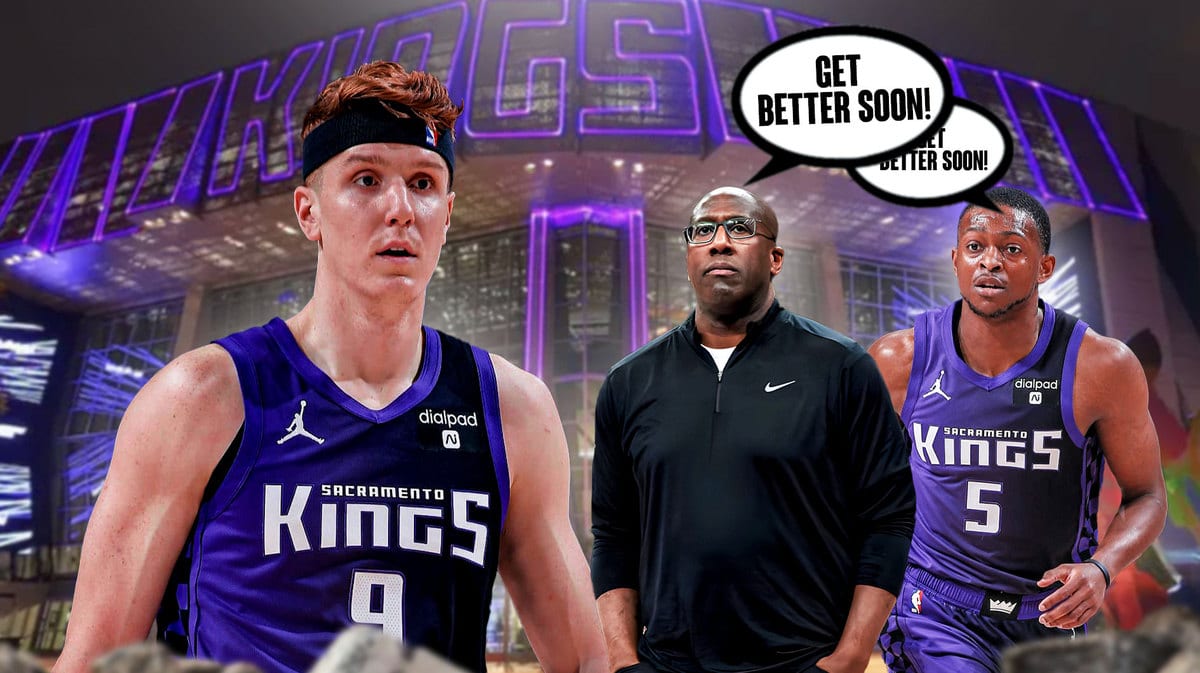 Kings' Mike Brown and De'Aaron Fox telling Kevin Herter "Get better soon!"