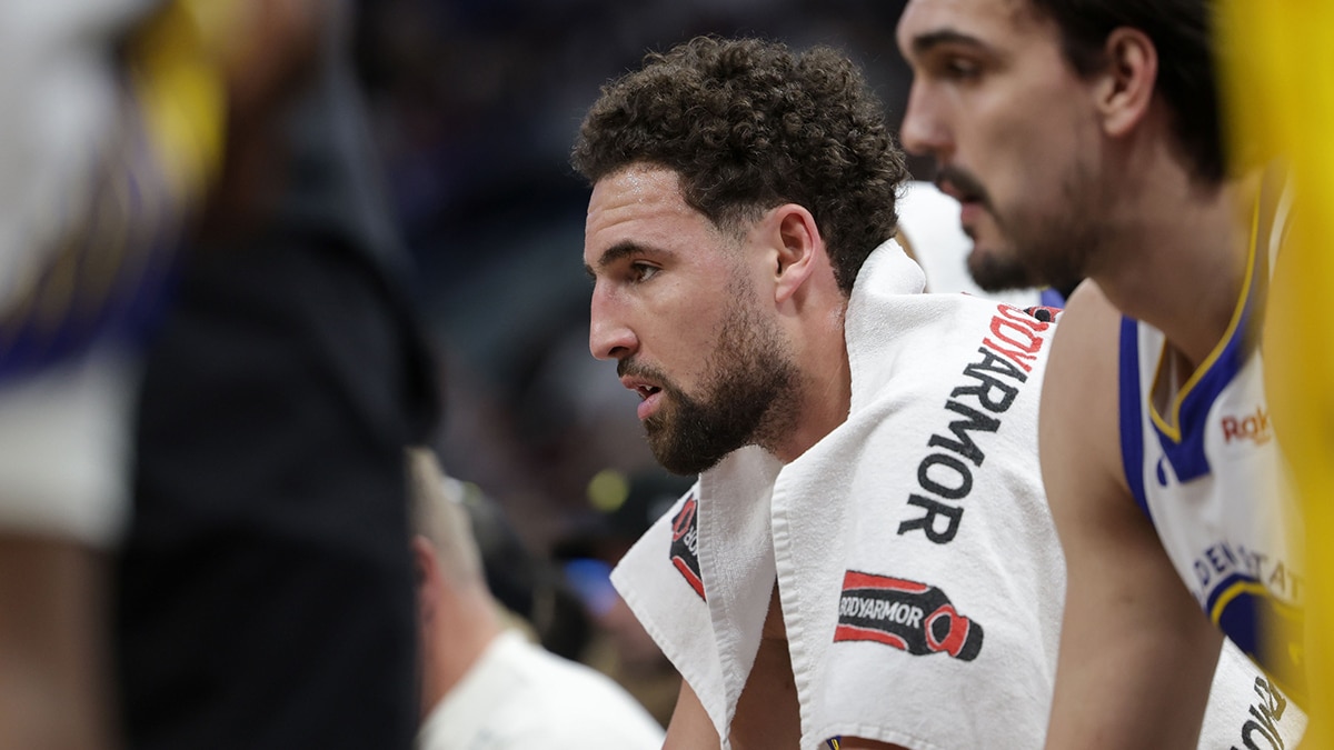 Golden State Warriors guard Klay Thompson (11) during a time out in the 2nd quarter against the Utah Jazz at Delta Center. 