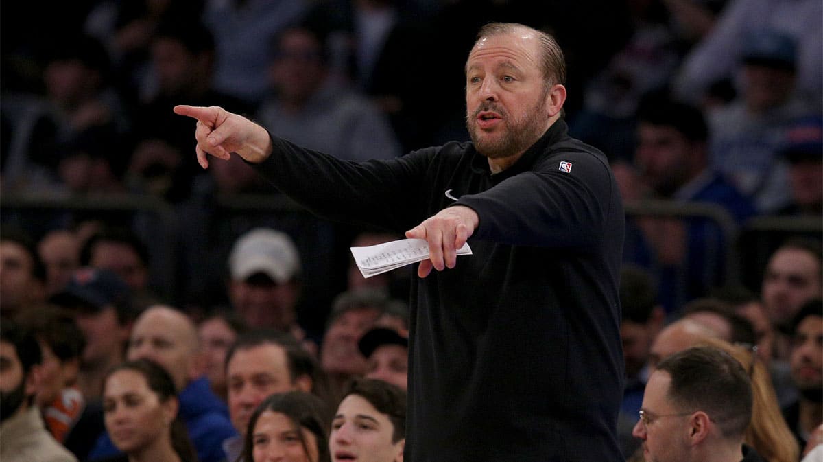 New York Knicks head coach Tom Thibodeau coaches against the Indiana Pacers during the first quarter at Madison Square Garden.