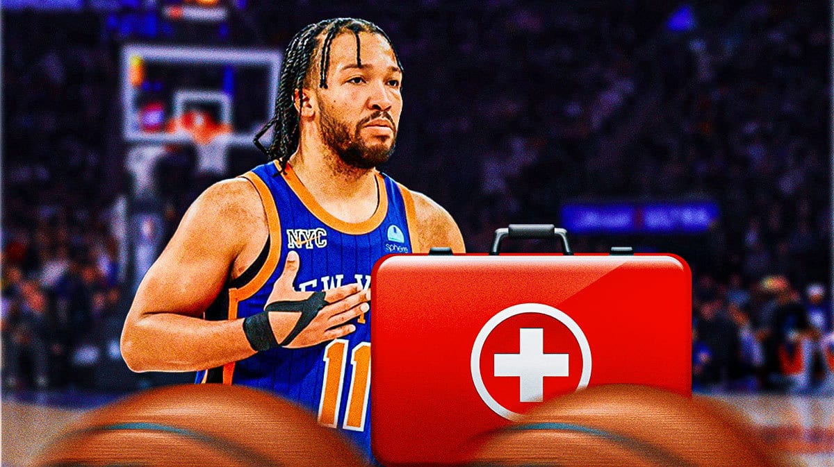 Knicks' Jalen Brunson with red medical box