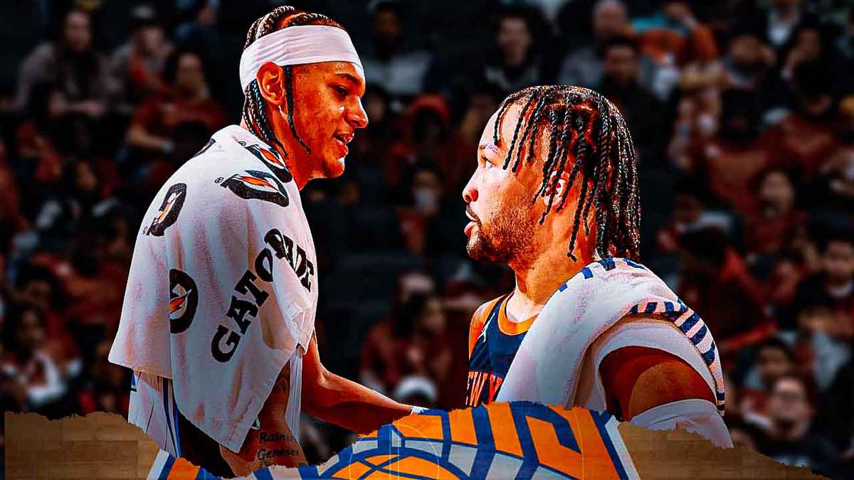 Knicks Jalen Brunson and Magic F Paolo Banchero facing each other.