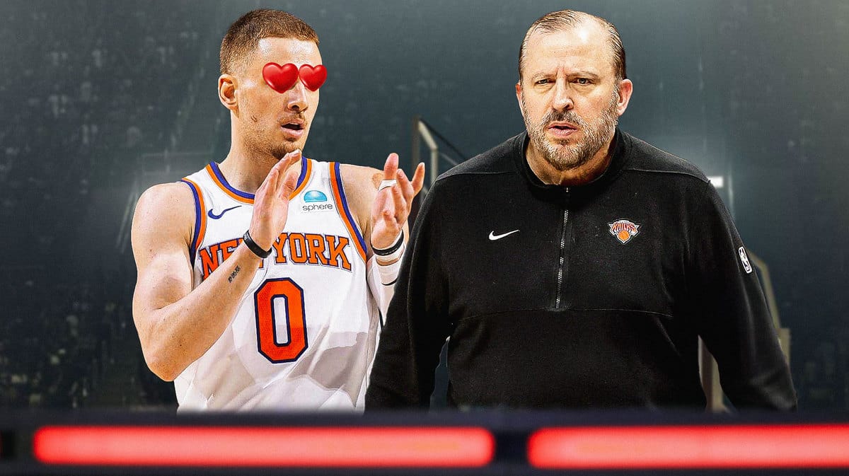 Donte DiVincenzo with heart eyes looking at Tom Thibodeau