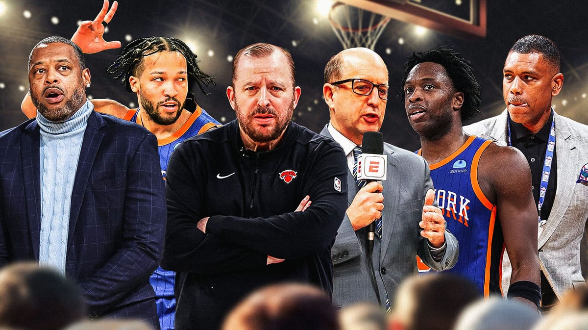 Marcus Camby, Jalen Brunson, Tom Thibodeau, Jeff Van Gundy, OG Anunoby and Allan Houston