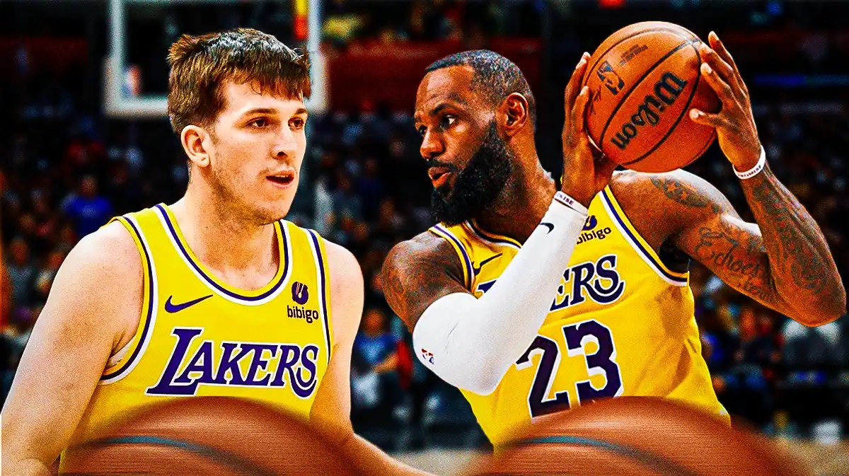 Lakers' Austin Reaves on the left, LeBron James on the right.