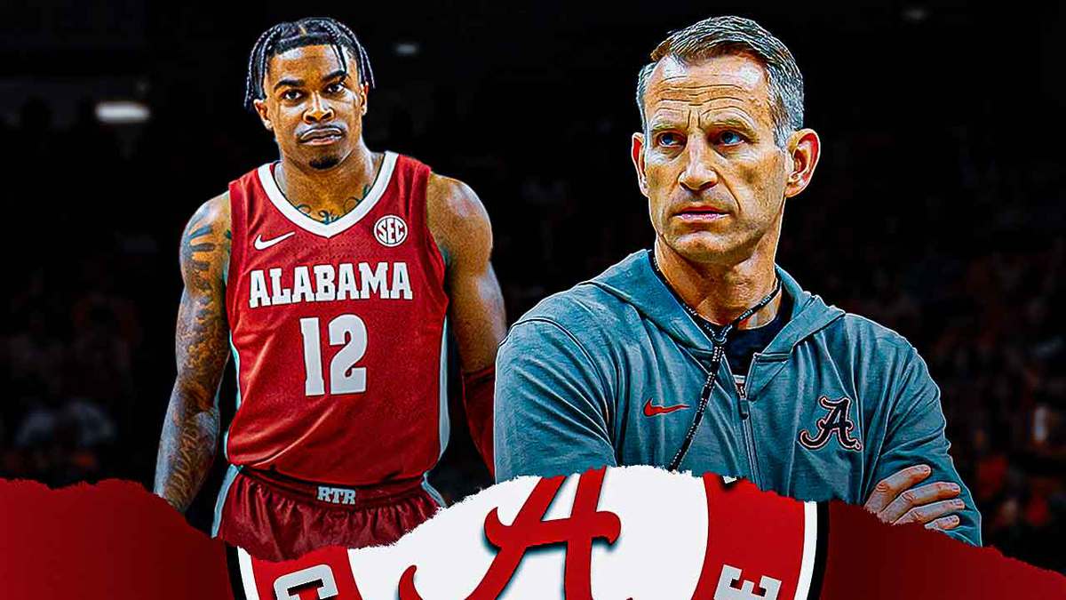 Alabama basketball coach Nate Oats looking at Latrell Wrightsell Jr.