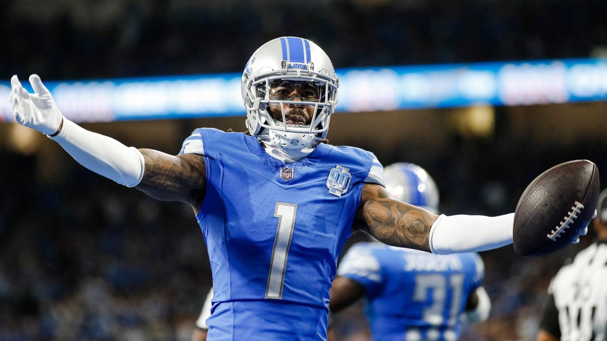 Lions cornerback Cam Sutton celebrates a play during the second half of the Lions' 42-24 win over the Panthers on Sunday, Oct. 8, 2023, at Ford Field.