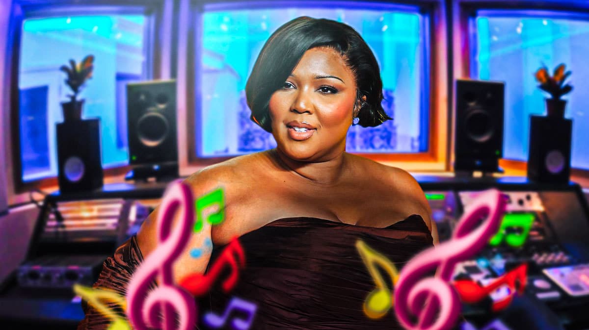 Lizzo in a recording studio