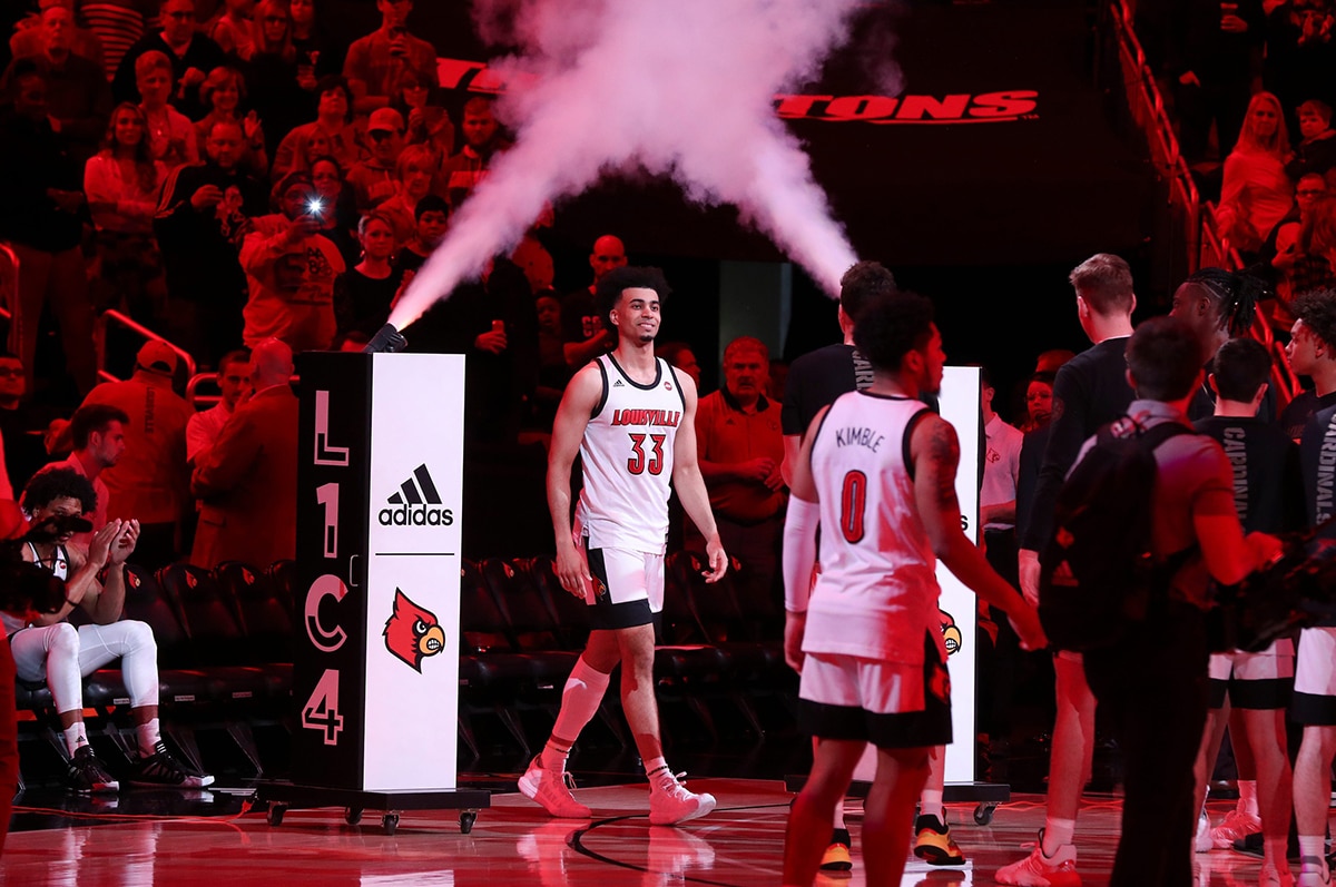 U of L s Jordan Nwora (30) is introduced before their game against Virginia during their game at the Yum Center Louisville