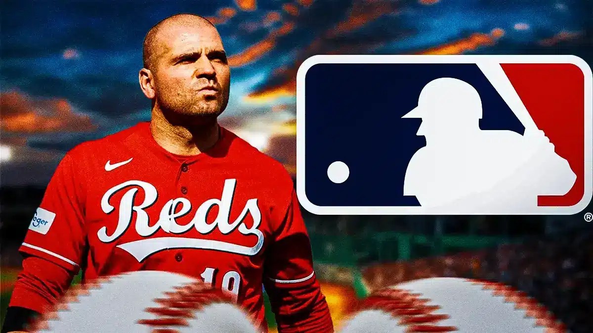Joey Votto next to the MLB logo