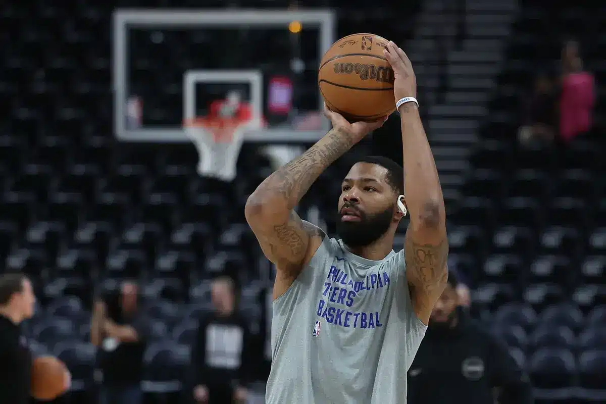 Philadelphia 76ers forward Marcus Morris Sr. (5) warms up before the game against the Utah Jazz at Delta Center.