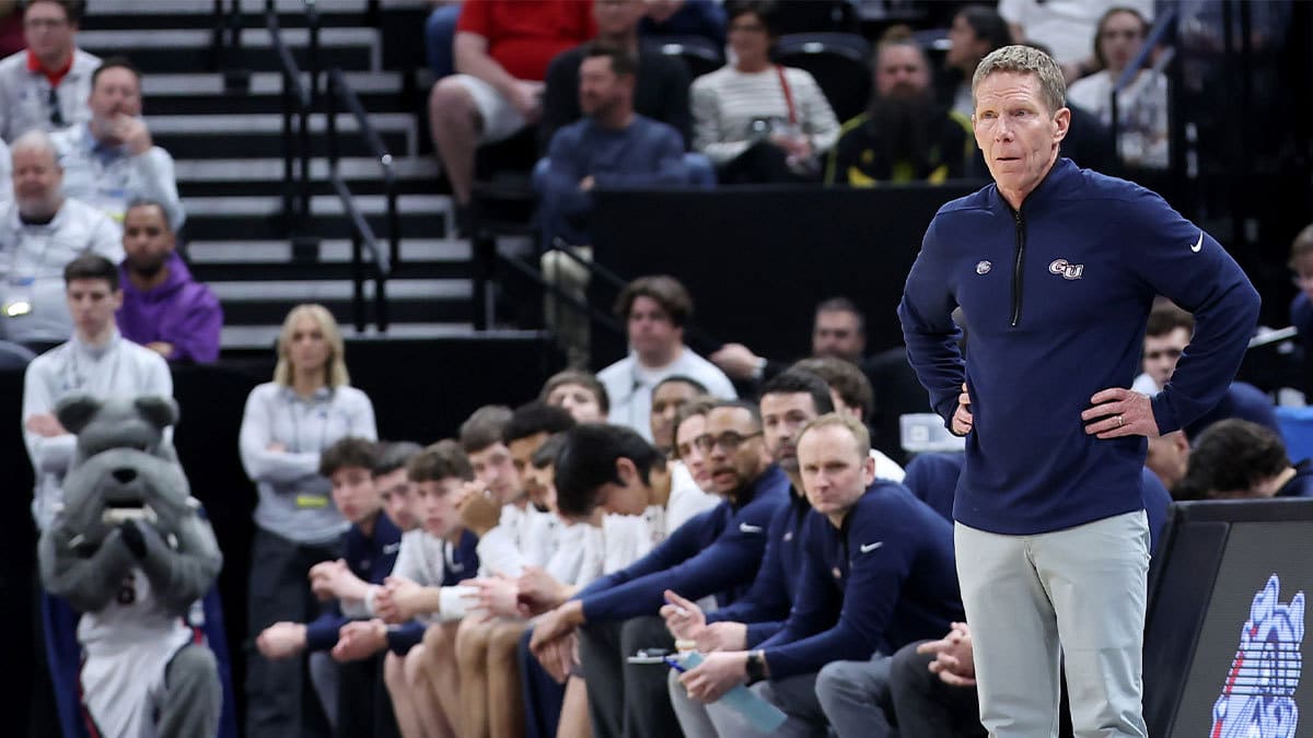 Gonzaga Bulldogs head coach Mark Few during the first half in the second round of the 2024 NCAA Tournament against the Kansas Jayhawks at Vivint Smart Home Arena-Delta Center