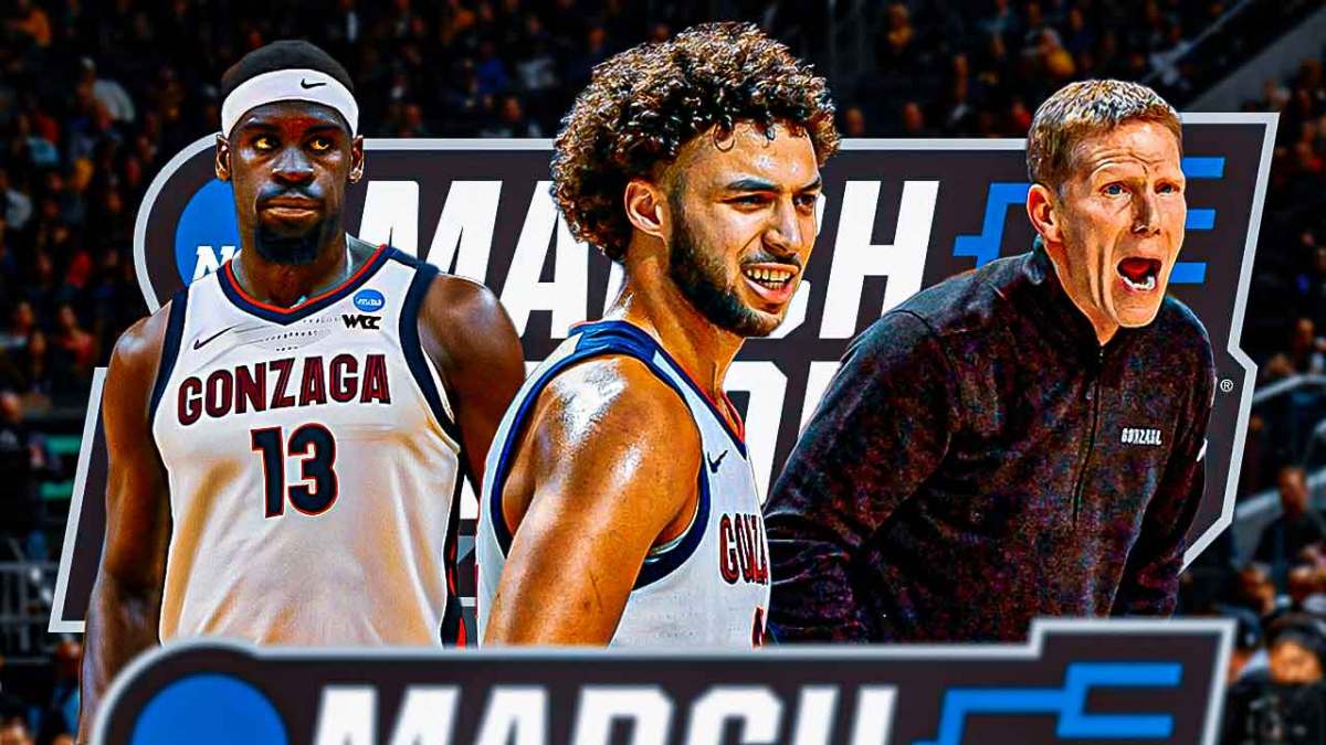 Gonzaga's Graham Ike, Anton Watson and Mark Few