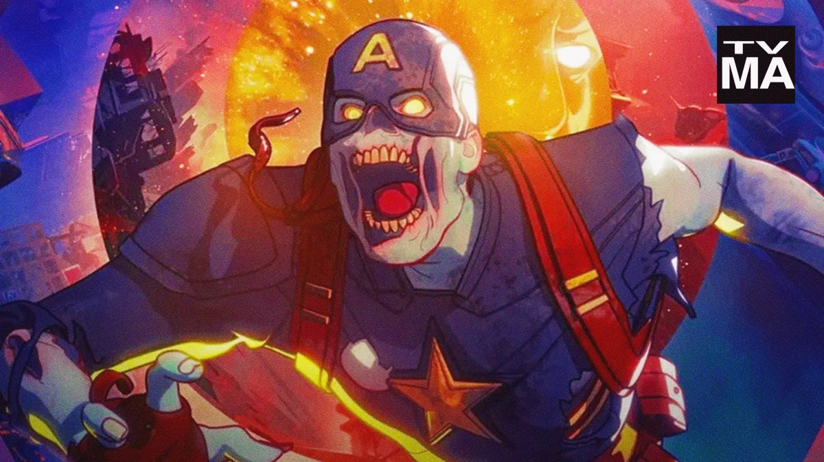 Scene from Marvel Zombies with TV-MA rating.