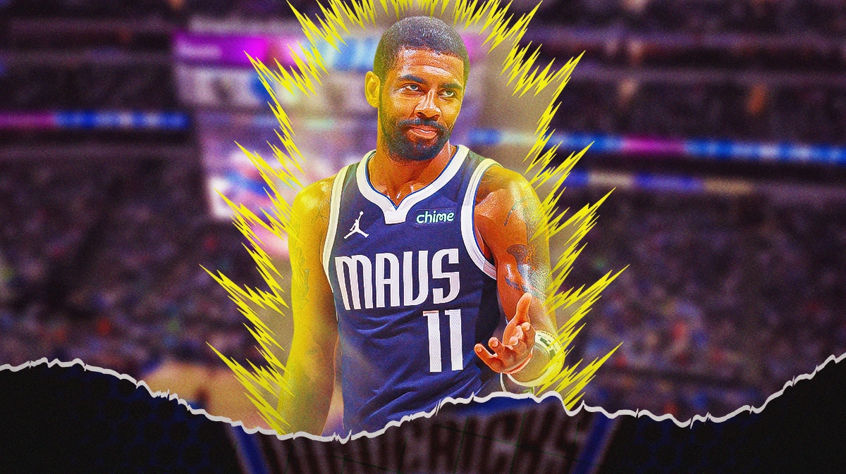 Kyrie Irving in Dallas Mavericks jersey with super saiyan aura