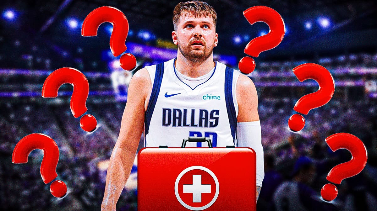 Mavericks' Luka Doncic in middle. Need question marks all around him.